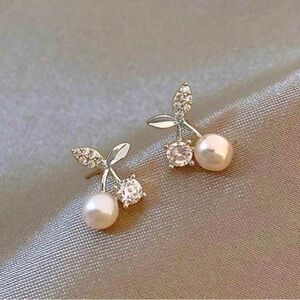 White Pearl CZ Cherry Earrings In Silver